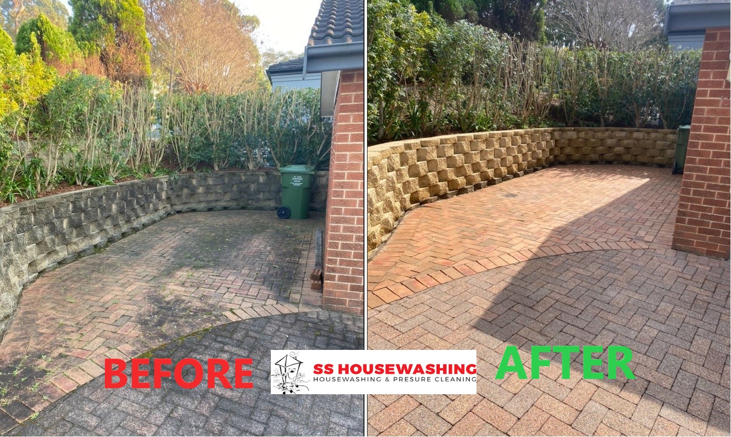 Before and after pressure cleaning of a concrete driveway in Sydney